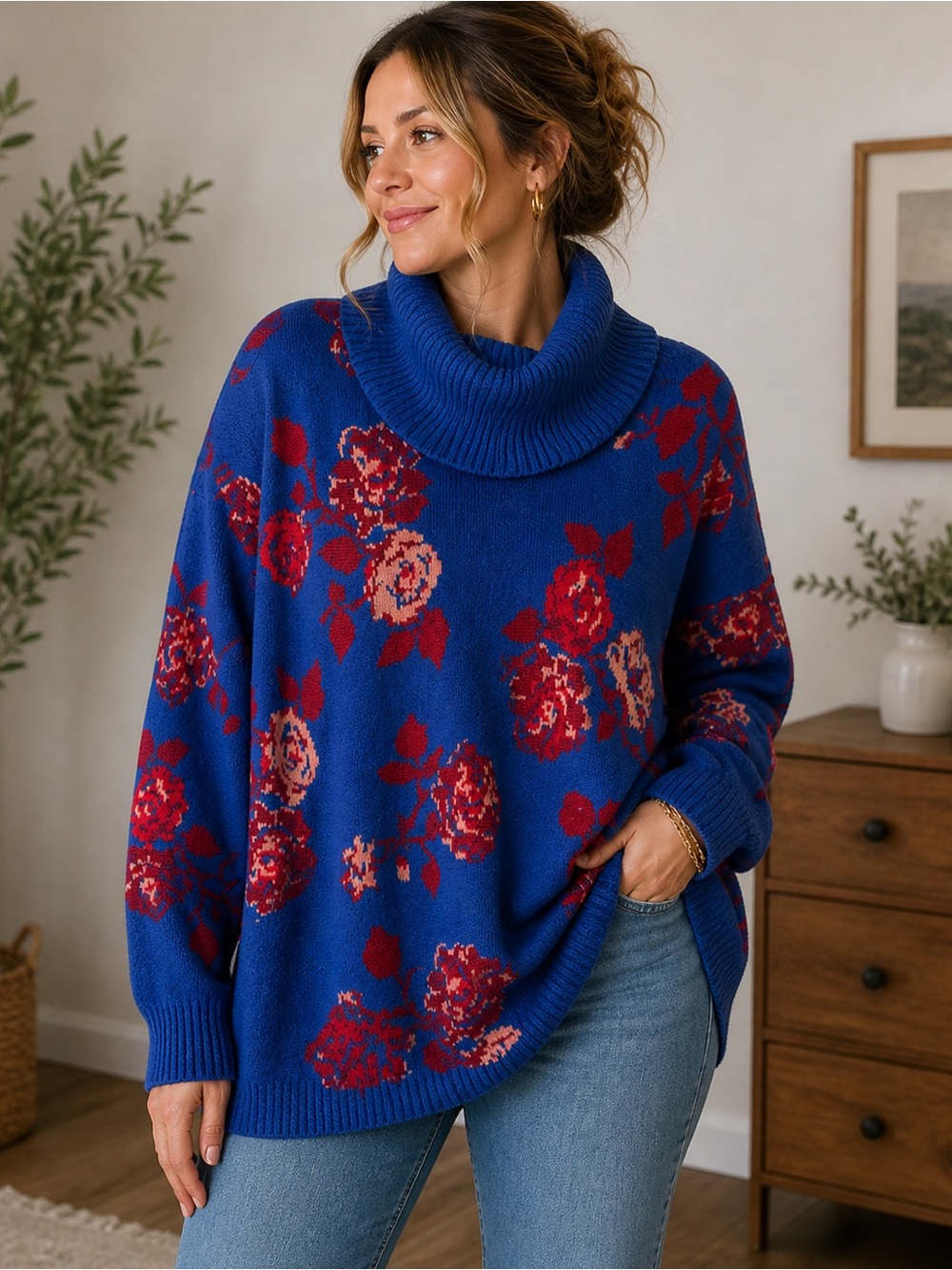 Pioneer Woman XXL Floral Cowl Sweater Grandmacore Cozy Maximalist